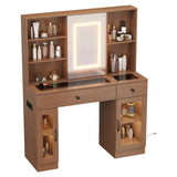 Garvee Makeup Vanity Desk with Mirror and Lights, 41" White Vanity Set with Drawers & Glass Cabinets, Power Outlet & Adjustable LED Lights for Women & Girls Bedroom - Natural