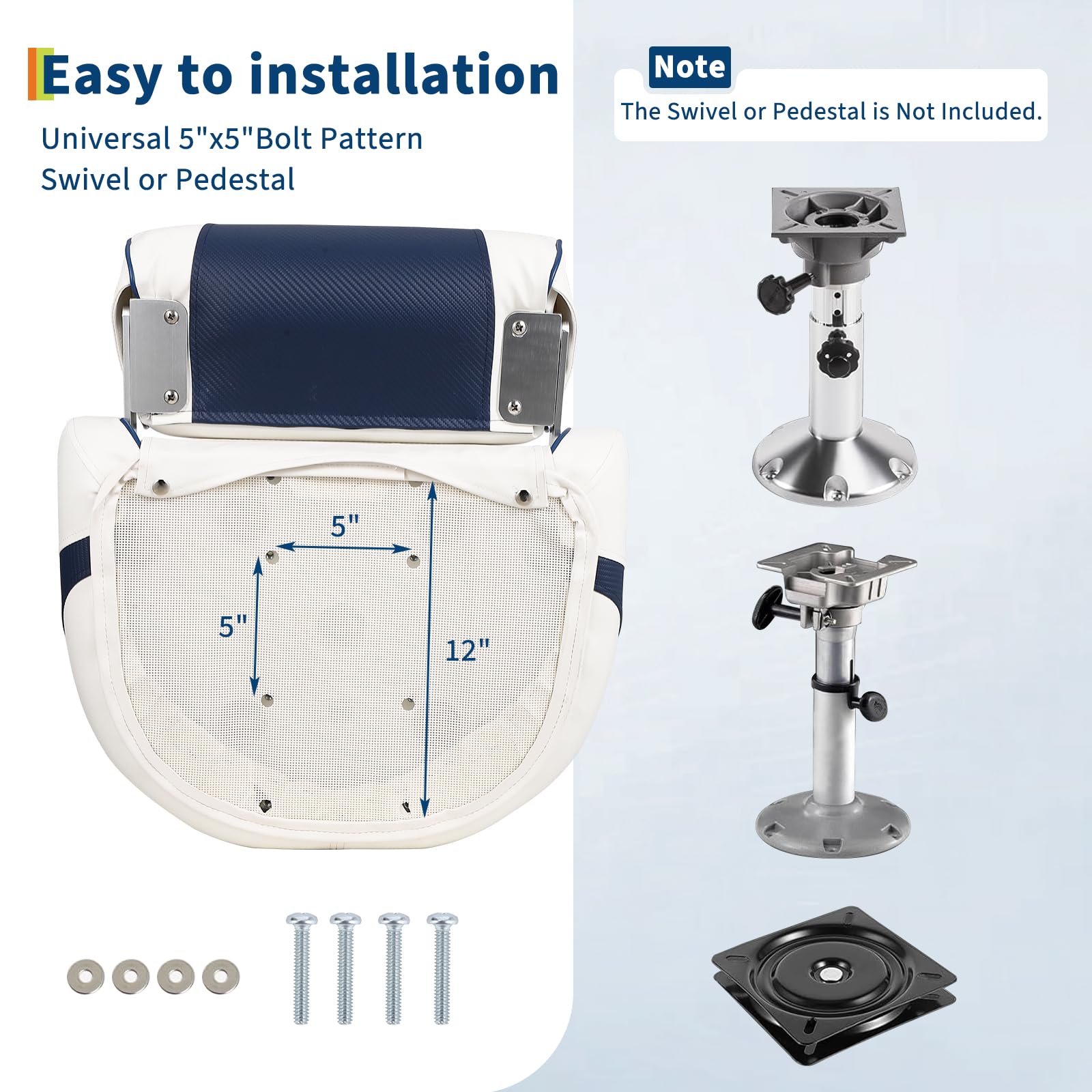 Universal boat seat mounting pattern with included screws and washers