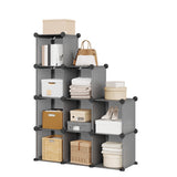 Garvee 9 Cube Storage Organizer, DIY Modular Bookshelf & Closet Organizer, Plastic Stackable Shelving Cubes with Feet & Rubber Mallet, Flexible Configurations, Black & White - Grey