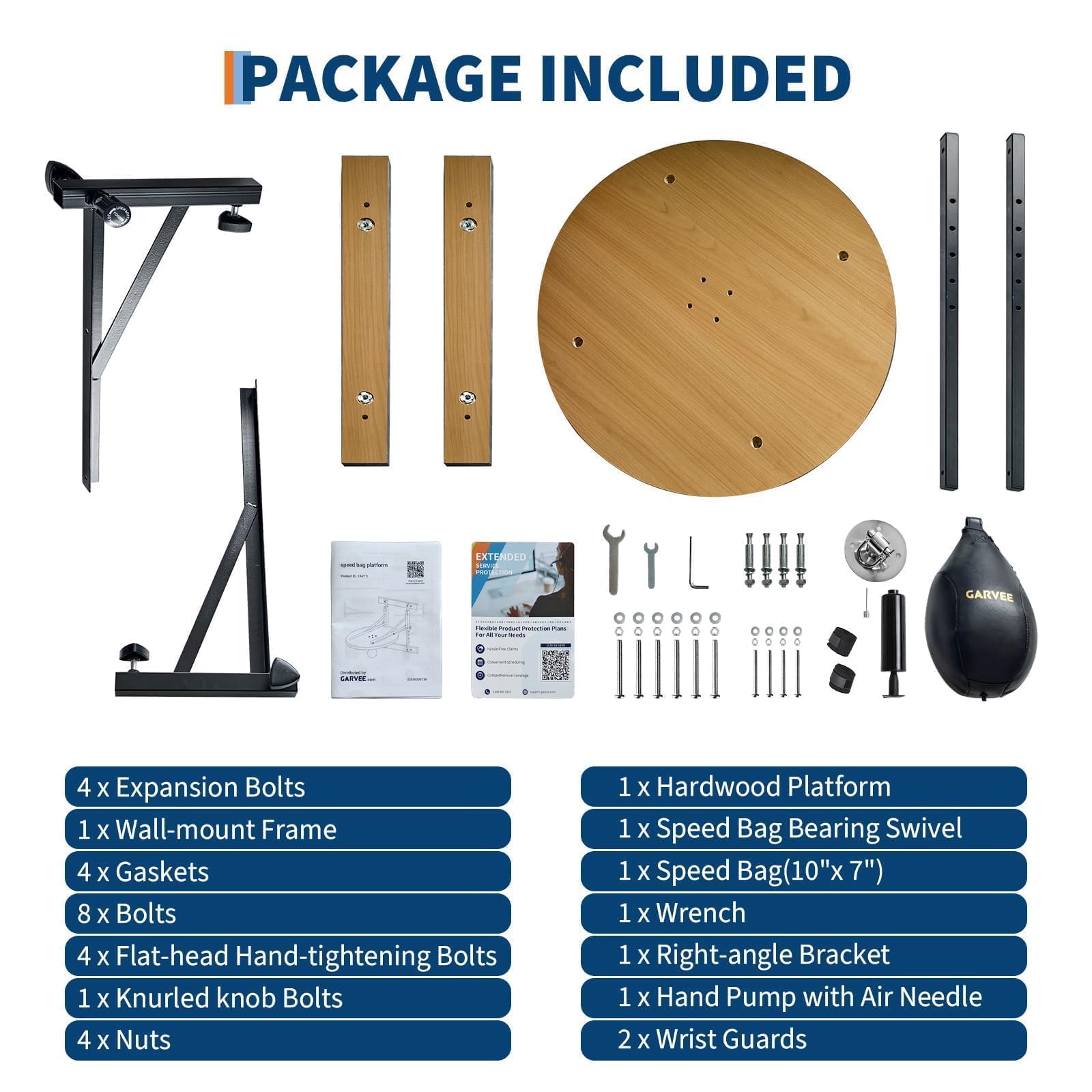 Garvee speed bag platform package included with hardware and pump