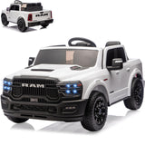 Garvee 24V Ride On Car Licensed RAM 2500, 2 Seater Electric Truck For Kids, White, Bluetooth, LED Lights, Suspension - White