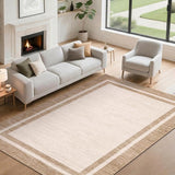 Garvee 10x13 Washable Rugs for Living Room Beige Modern Bordered Non Shedding Soft Touch Indoor Carpet - Border - Beige