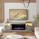 Garvee 70" Modern TV Stand with LED Lights, Wooden Entertainment Center for 36" Electric Fireplace, Living Room, Bedroom, Black - Grey