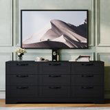 Garvee 9 Drawer Dresser TV Stand with Mount for 32-85 in TVs, Modern Entertainment Center, Black, Bedroom Living Room - Black