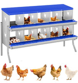 Garvee Chicken Nesting Box 10 Compartments Two-Tier Galvanized Steel Large Vented Holes Wall Mounting for Easy Egg Collection - Blue | 10 Compartments
