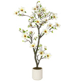 Garvee 5 ft Faux Magnolia Plants Artificial Flower Trees for Yard Patio Home Office Arrangement Decor White - 5Ft