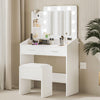 Garvee Vanity Desk with Mirror and LED Lights, Makeup Vanity Desk with Power Outlet and Cushioned Stool, Dressing Table with 2 Drawers & 3 Lighting Modes Adjustable Brightness for Bedroom, White