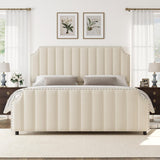 Garvee King Size Platform Bed Frame with 50.2" Velvet Upholstered Headboard & Footboard, No Box Spring Needed, Cream - Cream