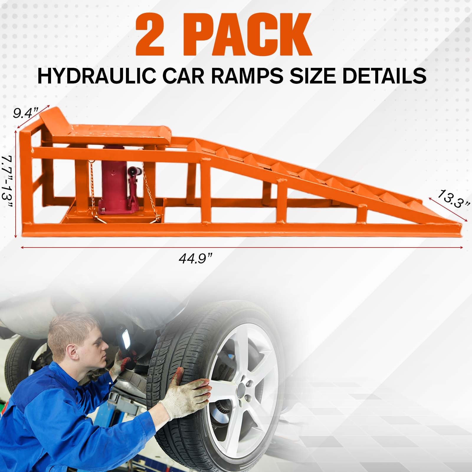 Hydraulic car ramp size details and long platform design
