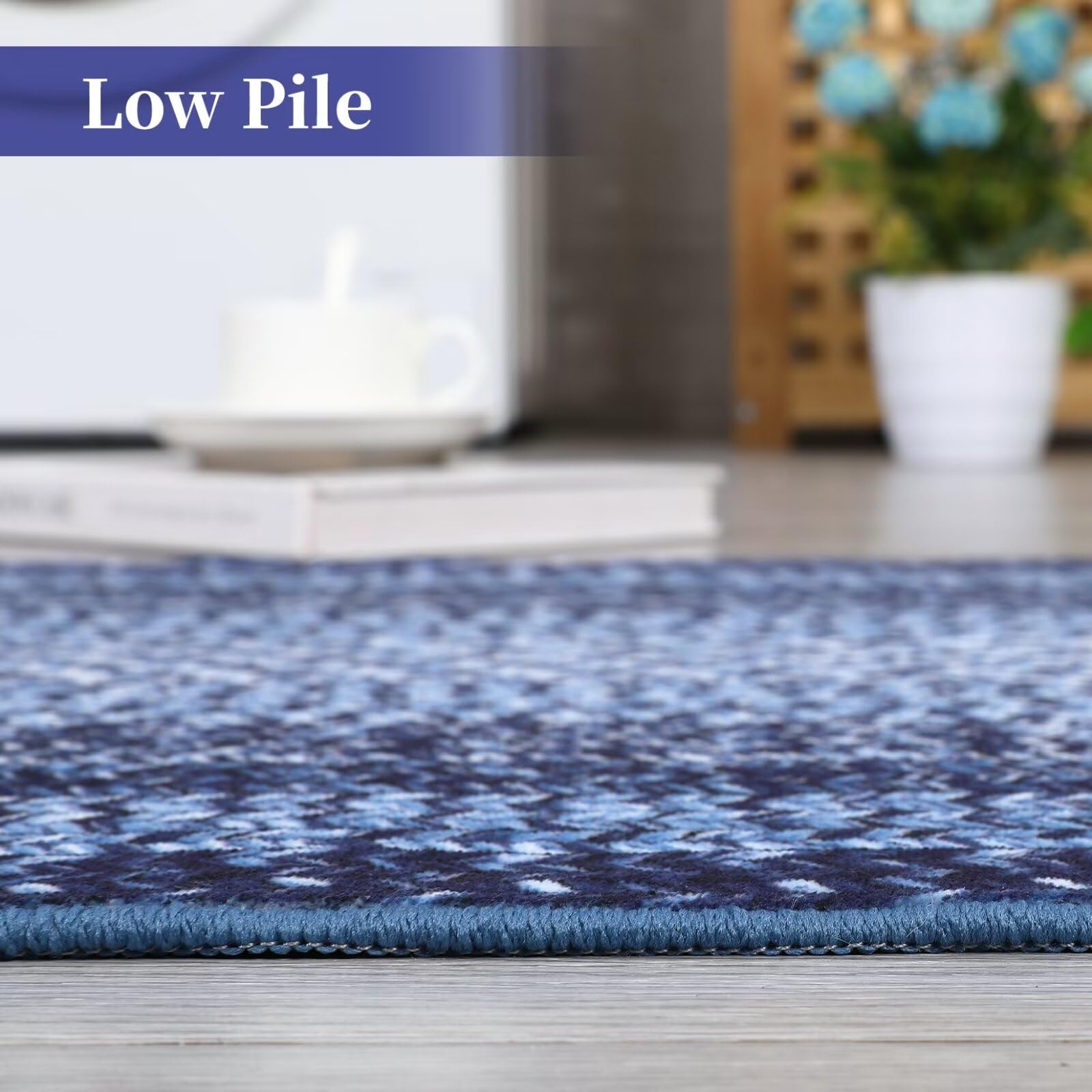 Garvee Navy 2x8 Ultra Thin Washable Runner Rug low pile polyester surface for everyday indoor rooms