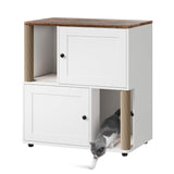 Garvee Double Layer Cat Litter Box Enclosure With Scratching Posts For 2 Cats, 31.5"L x 19.7"W x 34.6"H, Wooden, Living Room Balcony - White