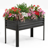 Garvee Large Raised Garden Bed with Legs, Galvanized Elevated Planter Box for Backyard Patio Balcony, 48×24×32 in, Black - Black(48"x24"x12")