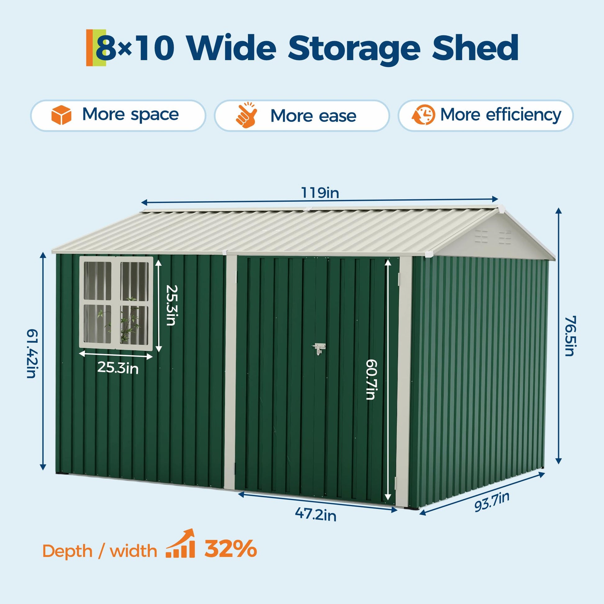 Garvee 10x8 storage shed dimensions and overall size