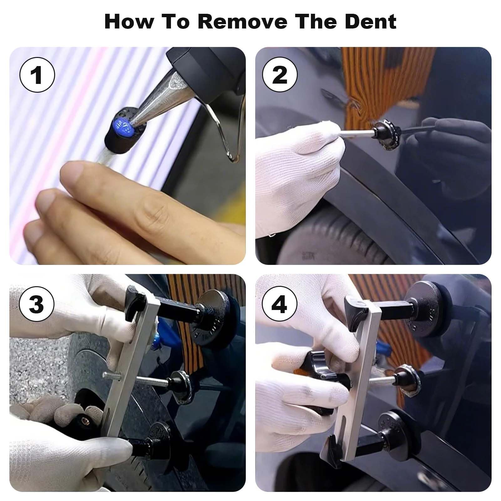 Processus de débosselage sans peinture étape par étape avec des outils de traction de colle