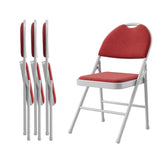Garvee 4 Pack Folding Chairs With Fabric Padded Metal Foldable Chair Linen Cushion And Back For Indoor Outdoor, Commercial Use, Red - 