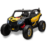 Garvee 24V 2 Seater Kids Ride on UTV Car For age 3+, w/Remote Control, 4WD Powerful Electric Vehicle with 4x75W Motors, 4 Shock Absorber, Leather Seat, Music and Light - Yellow - Yellow