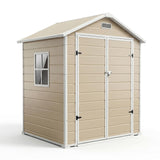Garvee 6x4 FT Outdoor Storage Shed with Floor Plastic Resin Garden Shed Lockable Door Patio Backyard Garden - Light Brown