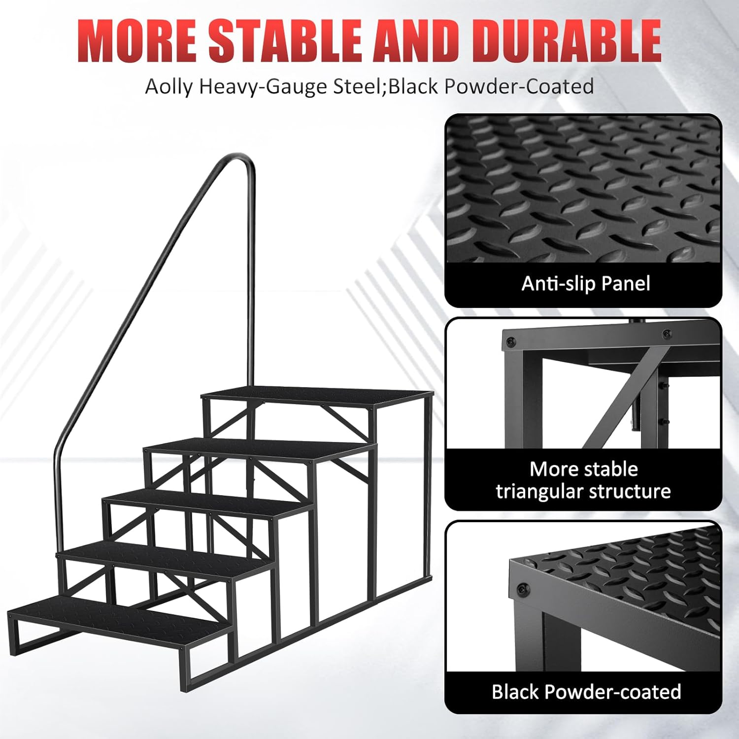 Garvee 5 Step RV steps stable structure and anti-slip panel details