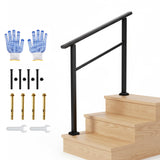 Garvee 3 Step Outdoor Stair Handrail Kit Black Aluminum Iron Porch Steps Adjustable 0-45° Safety Railing - Black-1 Pack