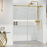 Garvee Glass Shower Door (60" W x 75" H), Frameless Sliding Shower Door with Waterroof Strip, Bathroom Door with Clear SGCC Tempered Glass(8mm), Gold - Gold