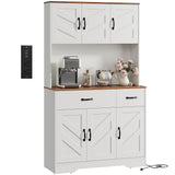 Garvee 71" Pantry Cabinet with Charging Station, Kitchen Hutch Storage Cabinet, Farmhouse Buffet Cabinet, White, Spacious & Organized Storage - White