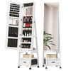 Garvee 360° Swivel Jewelry Armoire, 66" H Floor Standing, Locking, Full Length Mirror, Makeup Mirror, Bottom Drawer, Rear Storage Shelves, Wheels, White Cabinet, Large Storage Capacity