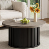 Garvee Round Coffee Table with Metal Base, Mid Century Modern, 31.9 Inch, Grey, Space-Saving