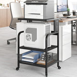 Garvee Printer Stand with Power Outlet, Large Printer Table with Adjustable Storage Shelf, 3 Tier Office Rolling Printer Stand with Wheels for Home Office, Fax Machines, Scanners, Rustic Black - Black