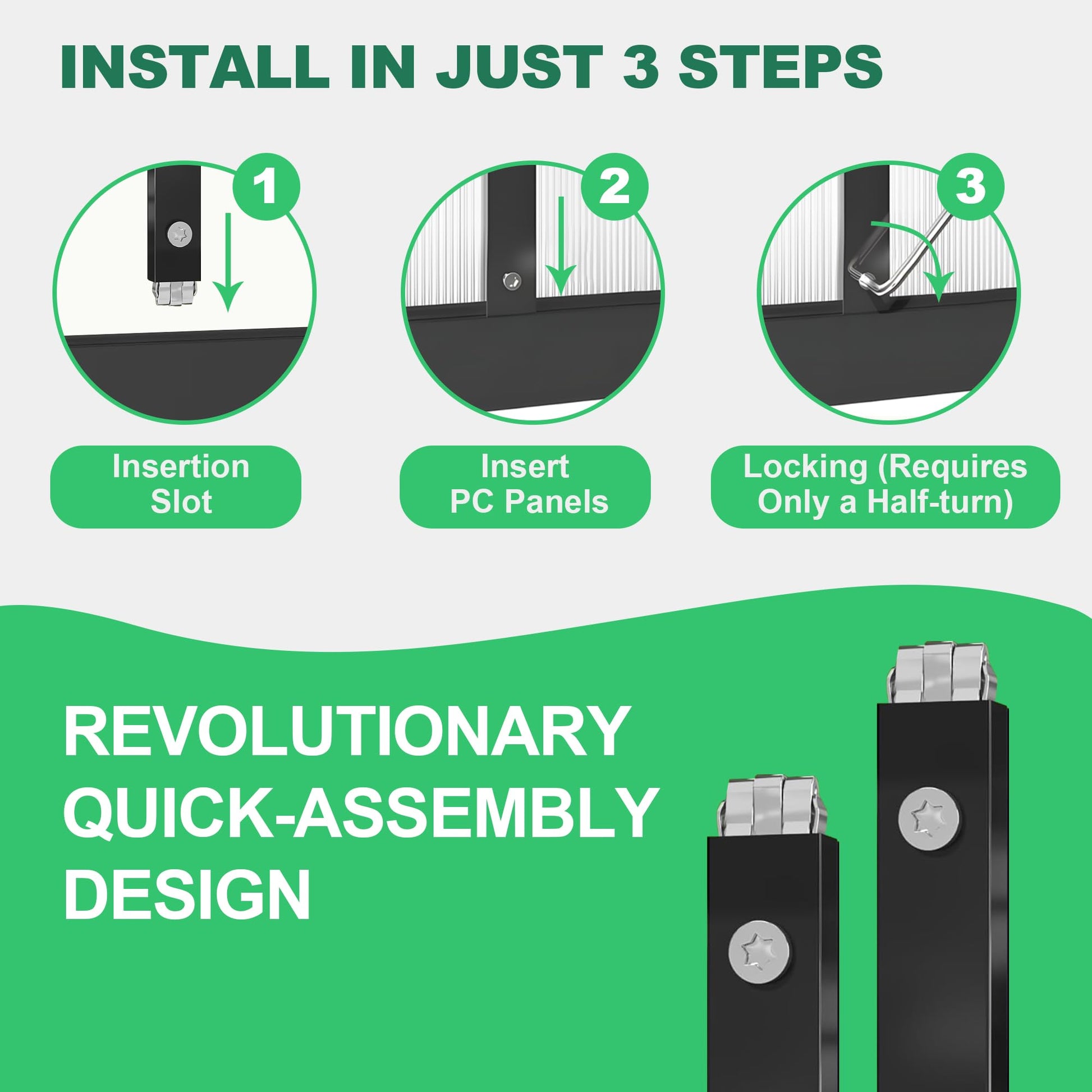 Quick-assembly slide-in polycarbonate panel installation steps