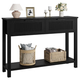 Garvee Modern Fluted Console Table with 2 Drawers Narrow Wooden Side Table Country Charm 110x30x80 cm Living Room & Hallway - Black