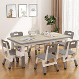 Garvee Kids Table and 6 Chairs Set, Height Adjustable Toddler Table and Chair Set, Graffiti Desktop, Children Multi-Activity Table for 6, Kids Study Table for Home Daycare Preschool for Ages 2-10 - Grey - Grey