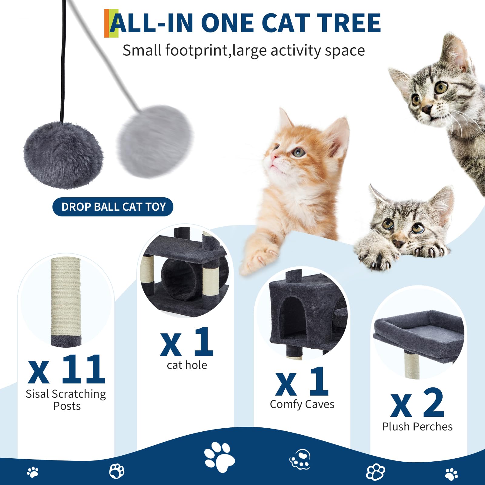 Deep gray cat tree with reinforced base and anti tip safety design