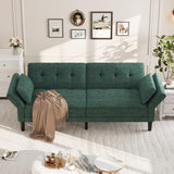 Garvee 89" Futon Sofa Bed Chenille Convertible Sleeper Couch With 2 Pillows Adjustable Backrest & Armrest Deep Seat Living Room Bedroom Green - Green