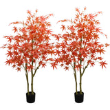 Garvee 2Pcs Maple Tree Artificial Trees Decorations 5Ft Fall Festival Decor Realistic Leaves - 1.5M Double Branch Red Maple