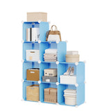 Garvee 9 Cube Storage Organizer Modular Plastic Bookshelf Closet Organizer Stackable Shelving Cubes with Feet Rubber Mallet - Blue