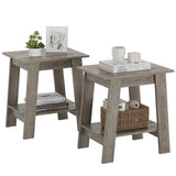 Garvee End Table, Small Side Table, Set of 2 Nightstand with 2-Tier Storage Shelf, Wood Bedside Table, Narrow Side Table Living Room, Side Table for Small Spaces, Bedroom, Entryway, Grey - Grey