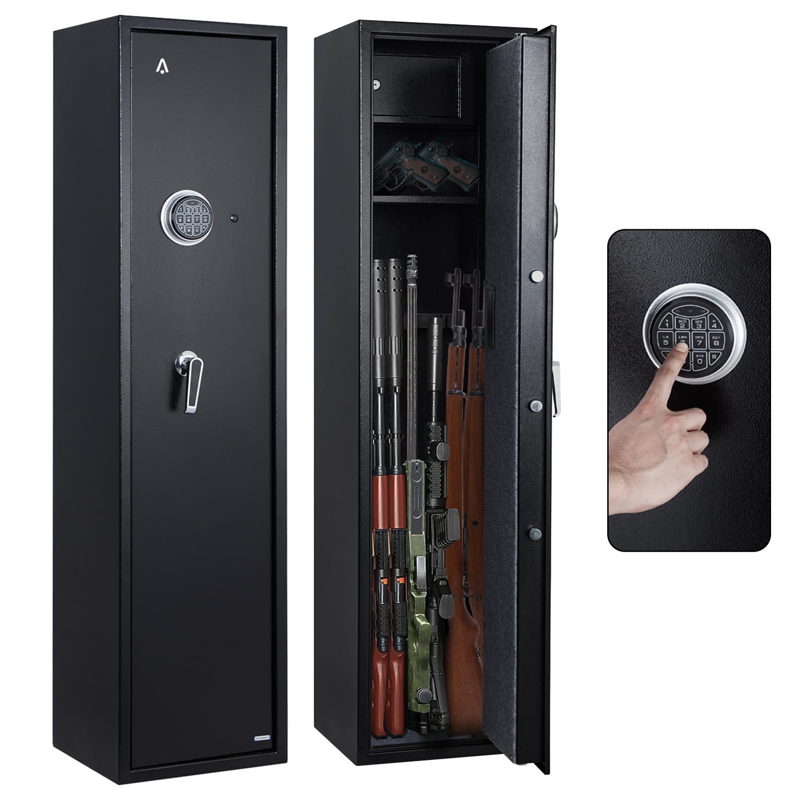 Gun safe interior with removable shelf and storage compartment