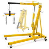 Garvee 2-Ton Folding Hydraulic Engine Hoist - 4000 lbs Cherry Picker Engine Lift with Lever, Telescopic Boom, Hydraulic Tilting, 6 Iron Caster Wheels, and Hitch, Yellow - Yellow