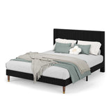Garvee Queen Size Bed Frame Upholstered Headboard Corduroy Fabric Platform Bed Black 11in Storage Easy Assembly - Black