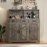 Garvee Farmhouse Sideboard Buffet With Microwave Stand, Barn Doors, Storage Cabinet, Grey, Kitchen Dining Living Room - Grey