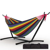 Garvee Hammock Double Outdoor Lounge with Stand, Weather-Resistant Fabric, Supports 450 lbs, Portable, Easy Assembly for Patio or Backyard - Black Rainbow-Striped