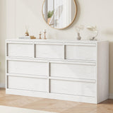 Garvee 7 Drawer TV Stand Antique White for Living Room, Bedroom, Nursery, Entryway, 54 in Wide, Large Storage Wooden Cabinet Organizer - Antique White