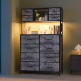 Garvee Fabric Dresser 12 Drawers With Charging Station & LED Light For Bedroom Living Room Grey Metal Frame Wooden Top - Grey