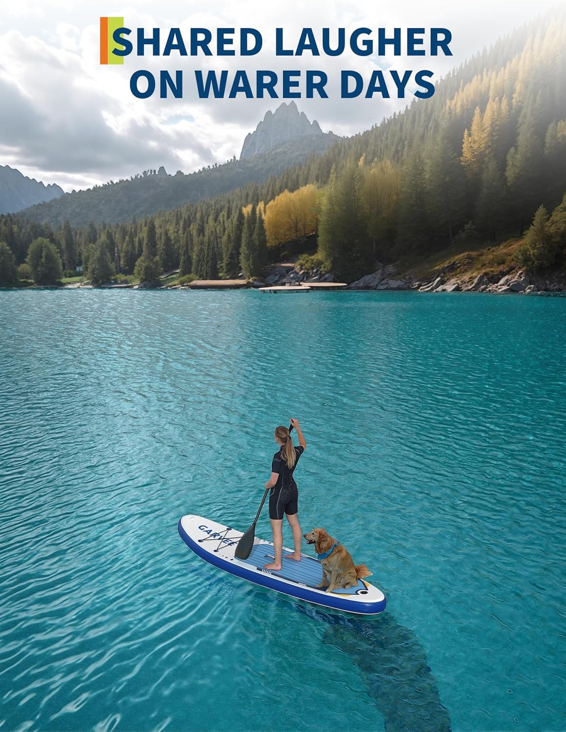 Pet-friendly inflatable paddle board on the water
