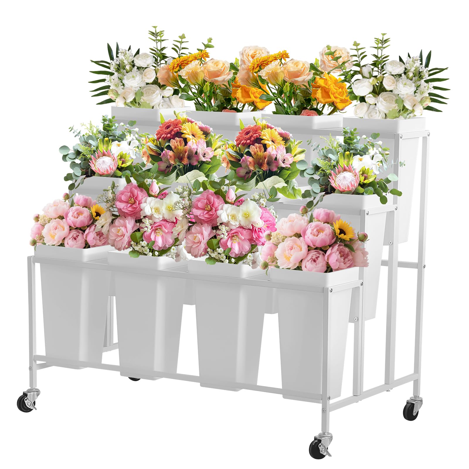 Présentoir à fleurs Garvee à 3 niveaux avec 12 seaux