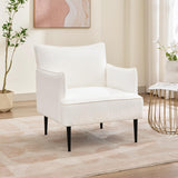 Garvee Mid Century Accent Chair White, Comfy Living Room Armchair with Metal Legs for Bedroom, Office, Study Room, Small Couch - White