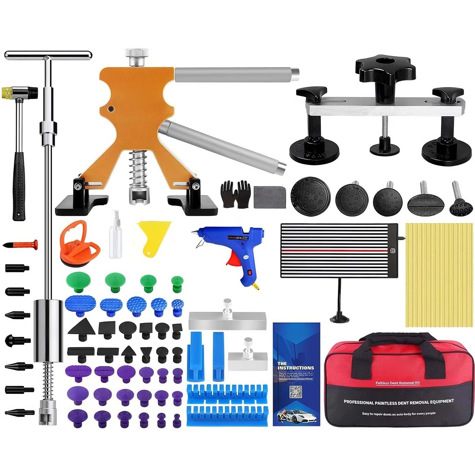 Kit complet de réparation de bosses sans peinture avec extracteurs, onglets, pistolet à colle et tableau LED
