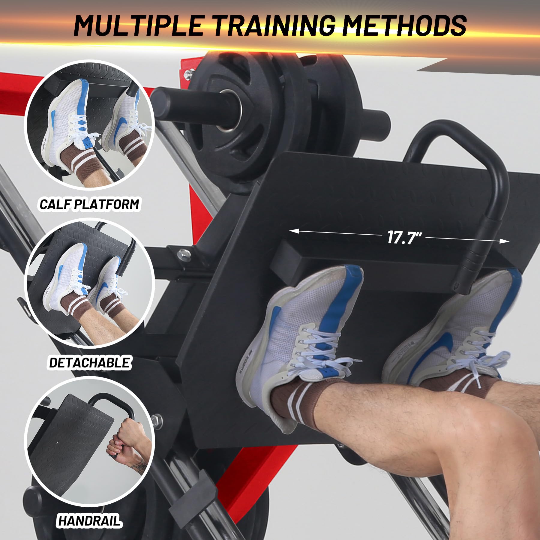 Garvee calf raise attachment with safety handrail