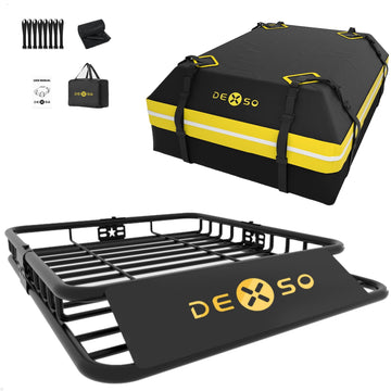 Garvee Panier de toit universel 130 x 91 cm avec sac étanche pour SUV, camionnette - capacité de 90 kg, espace de rangement de 425 litres, noir mat