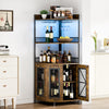 Garvee Corner Bar Cabinet with Charge Oult, 5-Tiers Wine Cabinet with LED Light and Glass Holder, Tall Home Liquor Cabinet for Living Room, Corner Display Cabinet for Home